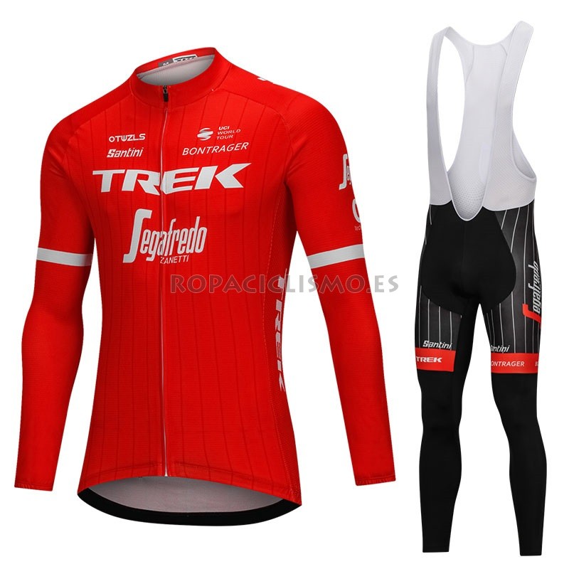 2018 Maillot Trek Segafredo Tirantes Mangas Largas Rojo